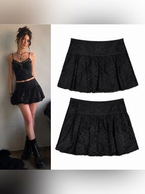 Vintage BEBE Y2K Black Lace Bubble Mini Skirt Balletcore Fairy Whimsygoth Small